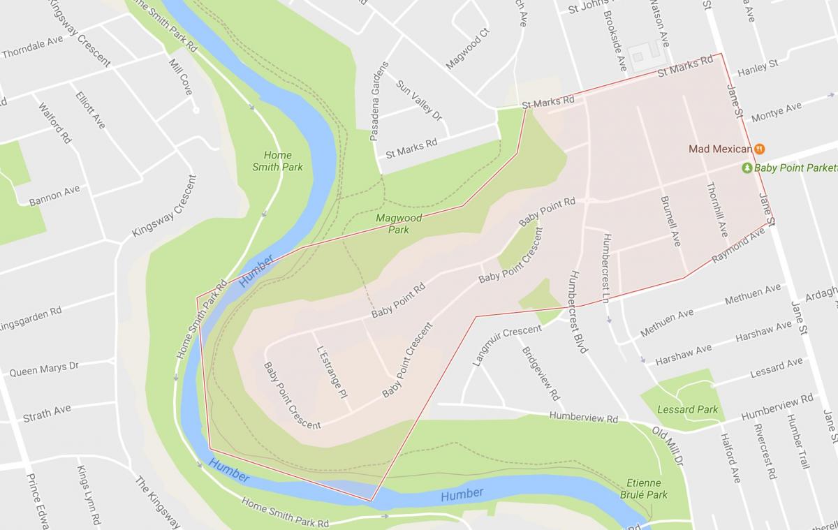 Kaart Baby Point naabruses Toronto