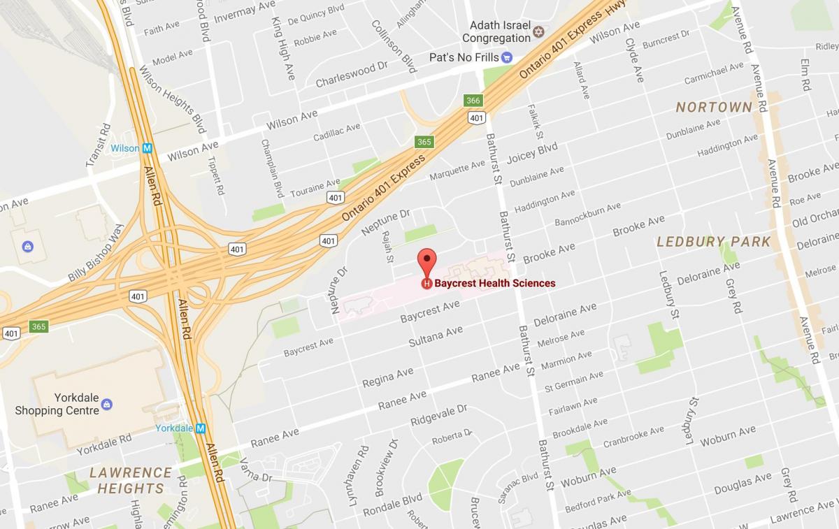 Kaart Baycrest Health Sciences Toronto