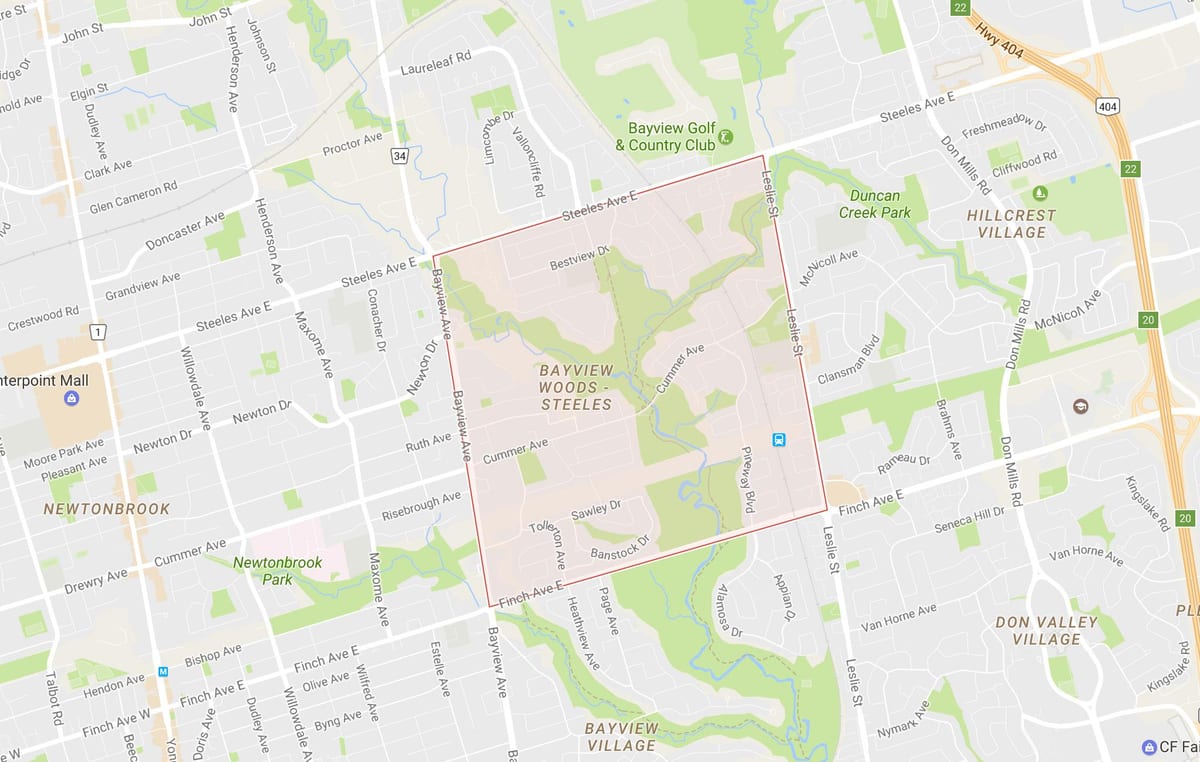 Kaart Bayview Metsa – Steeles naabrus-Toronto