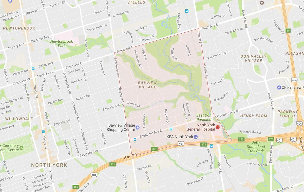 Kaart Bayview Village naabruses Toronto