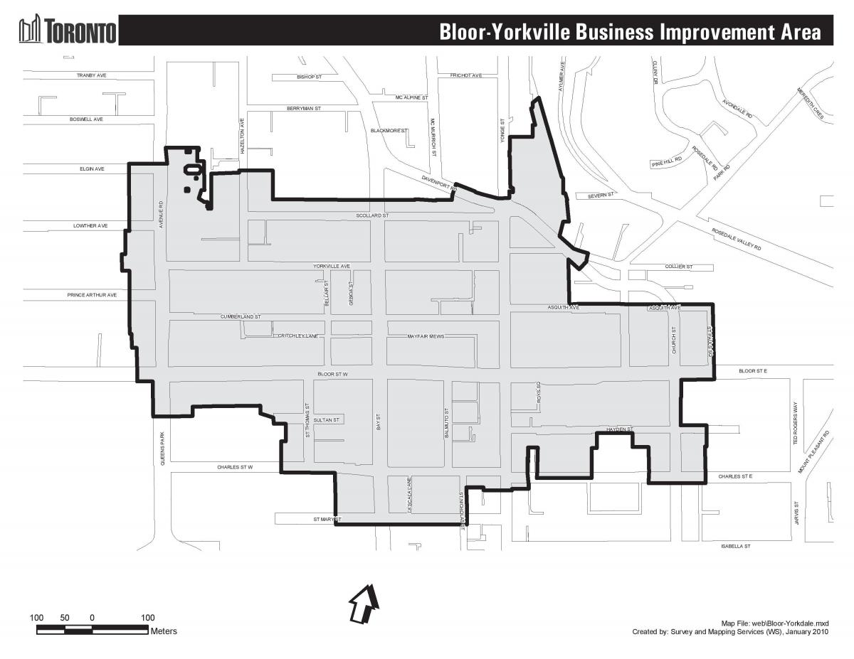 Kaart Bloor Yorkville Toronto boudary