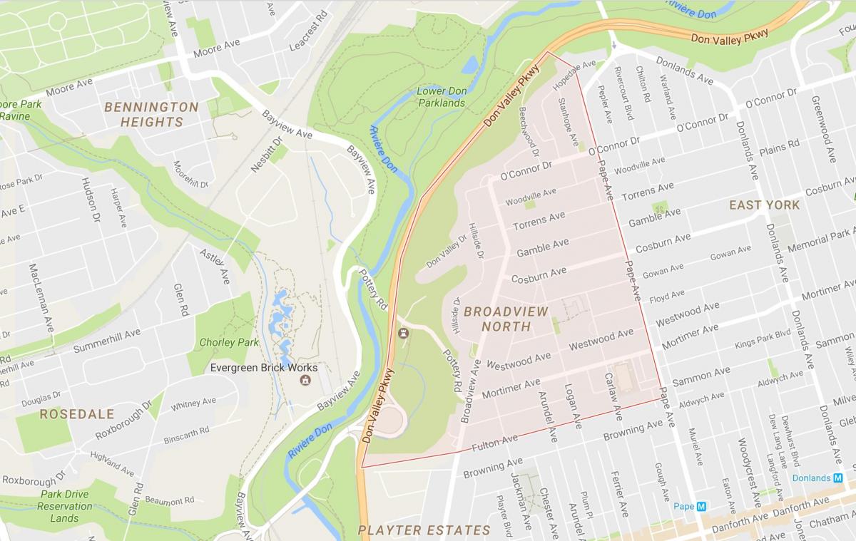 Kaart Broadview Põhja-naabrus-Toronto