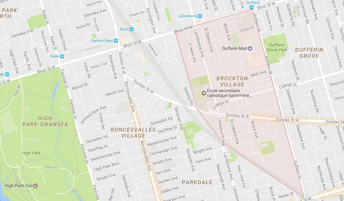 Kaart Brockton Village naabruses Toronto