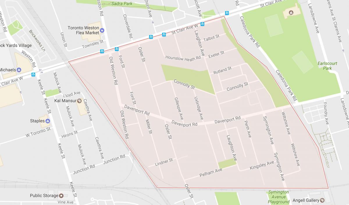 Kaart Carleton Küla naabrus-Toronto