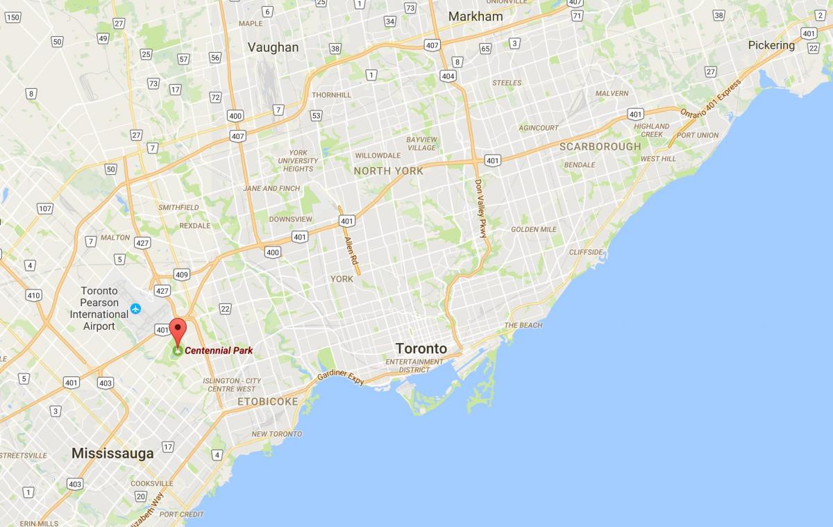 Kaart Centennial Park district Toronto