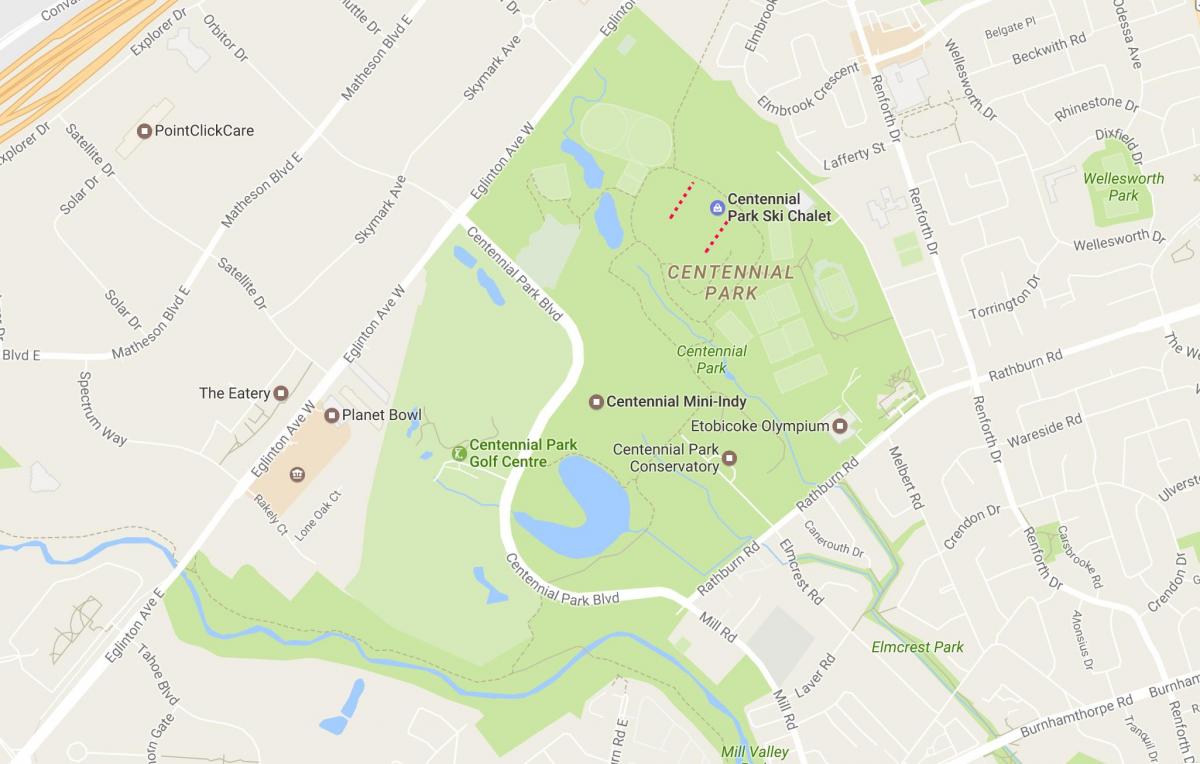 Kaart Centennial Park naabruses Toronto