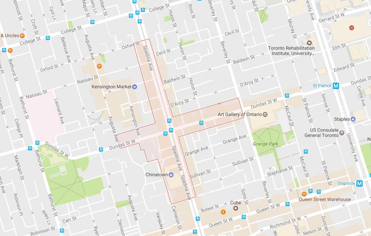 Kaart Chinatown naabruses Toronto