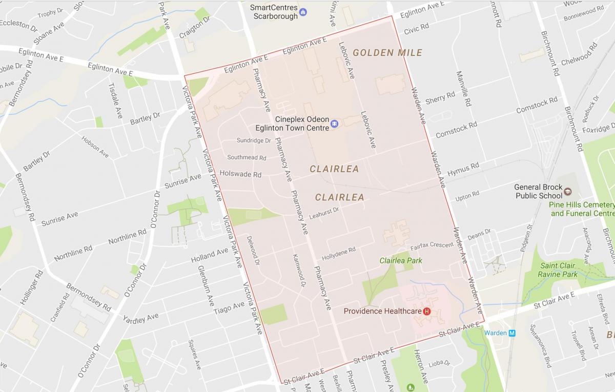 Kaart Clairlea naabrus-Toronto