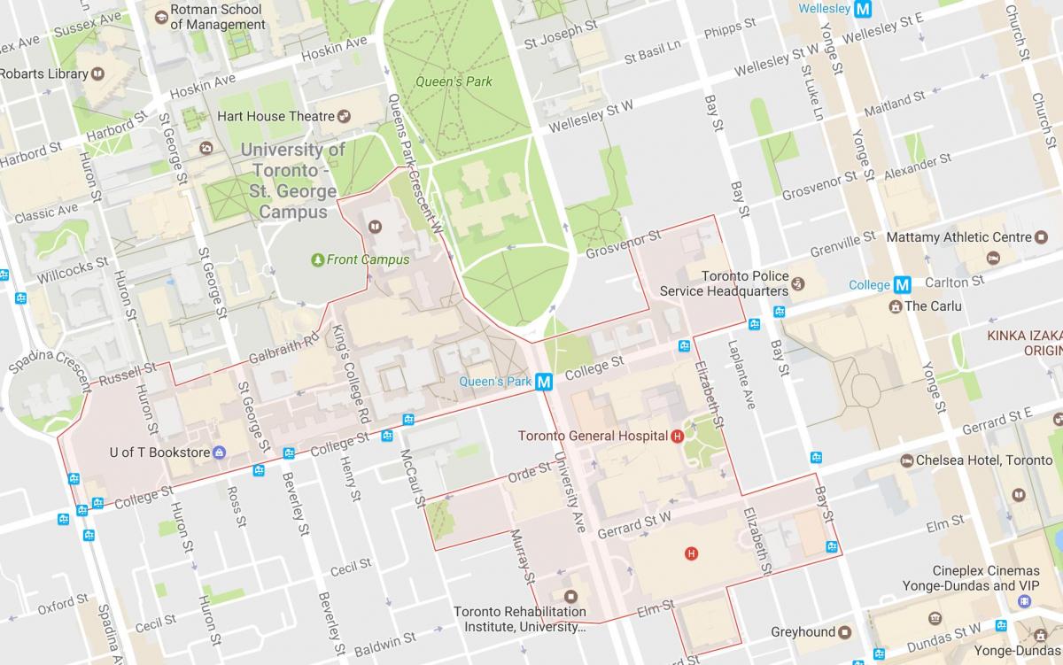 Kaart Discovery District naabruses Toronto