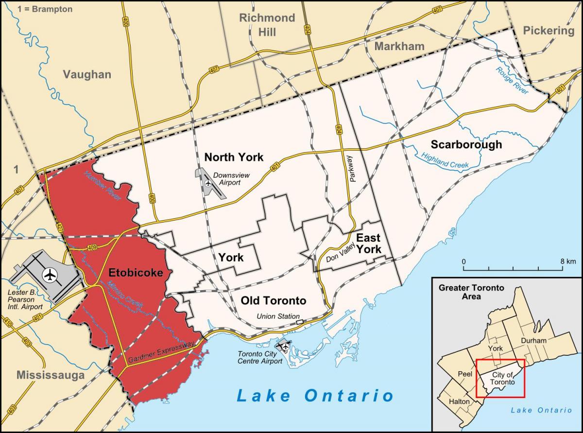 Kaart Etobicoke linnaosa Toronto
