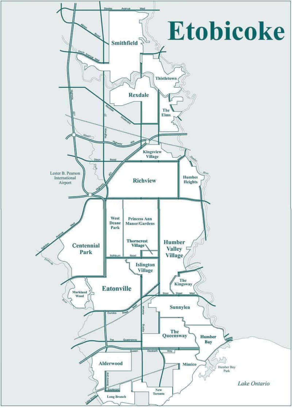 Kaart Etobicoke naabrus-Toronto