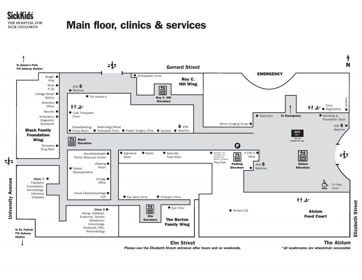 Kaart Haigla Haigetele Lastele Toronto peamine korrus