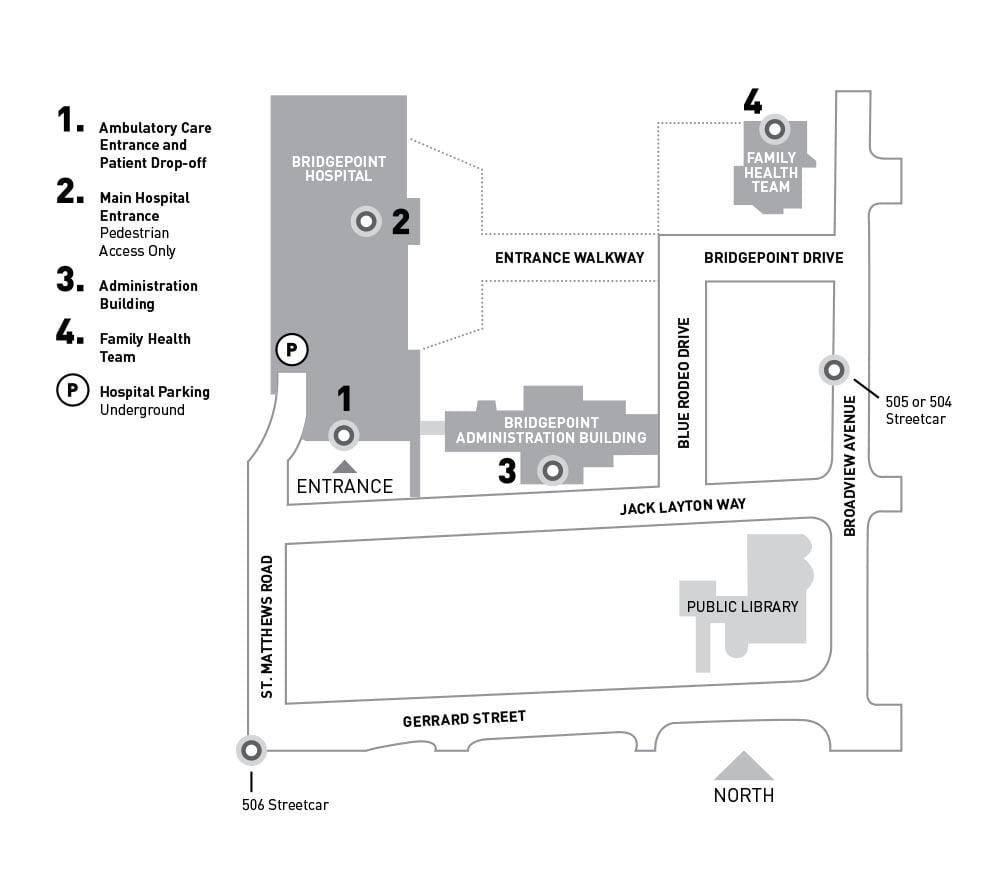 Kaart Sinai Haigla Tervise Süsteemi-Bridgepoint Toronto