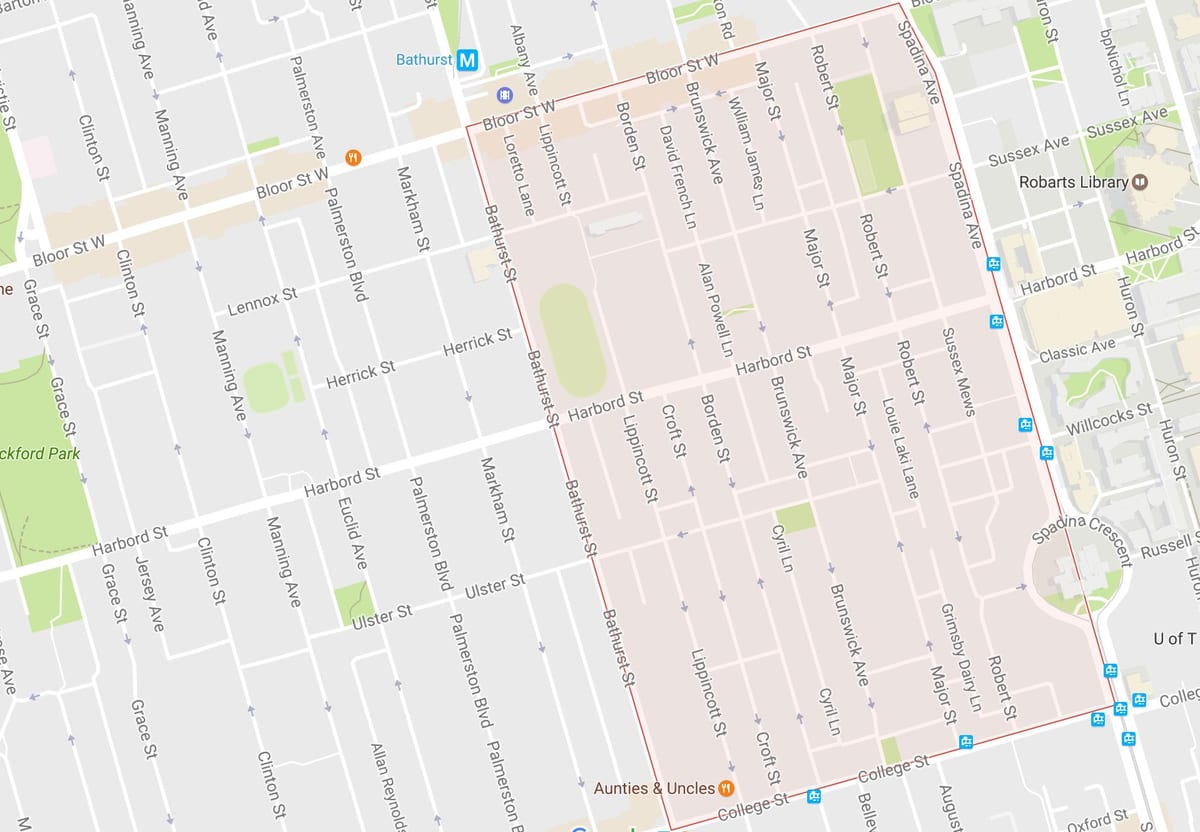 Kaart Harbord Küla naabrus-Toronto