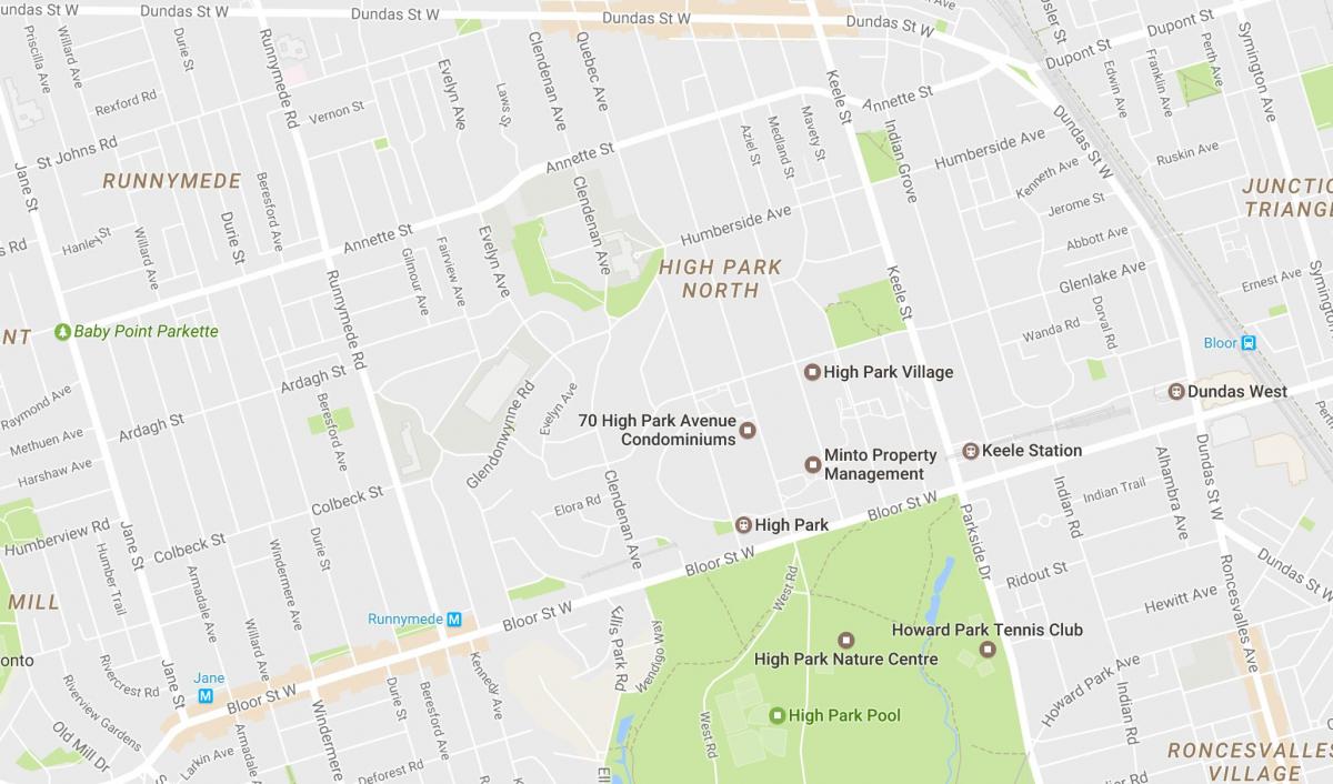 Kaart High Park naabruses Toronto