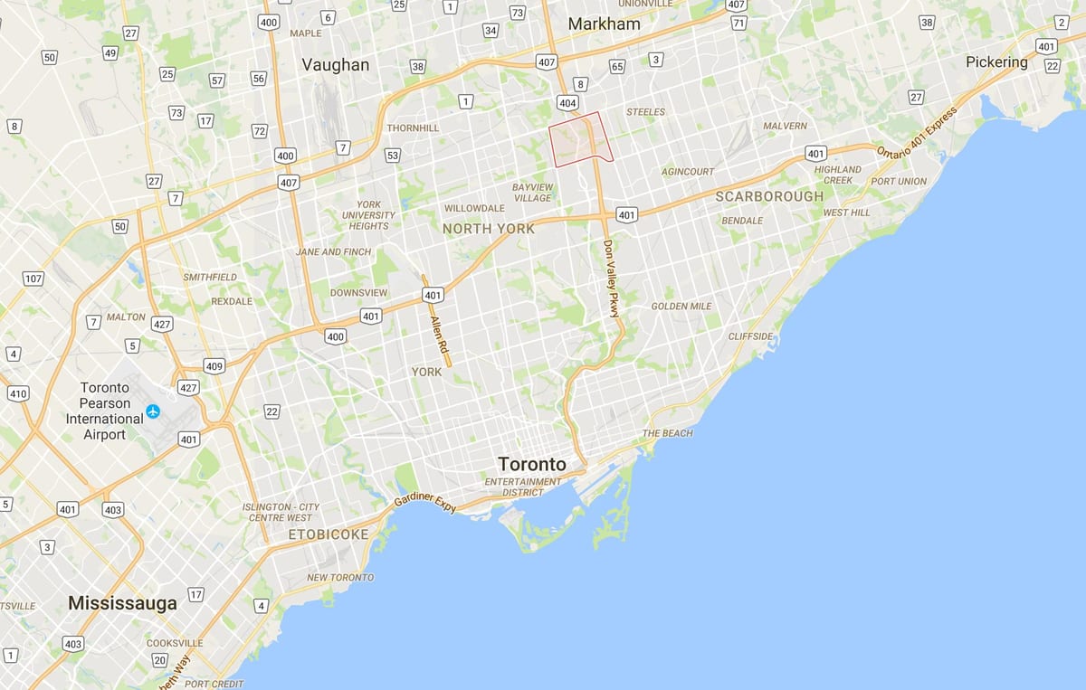Kaart Hillcrest Küla Toronto linnaosa