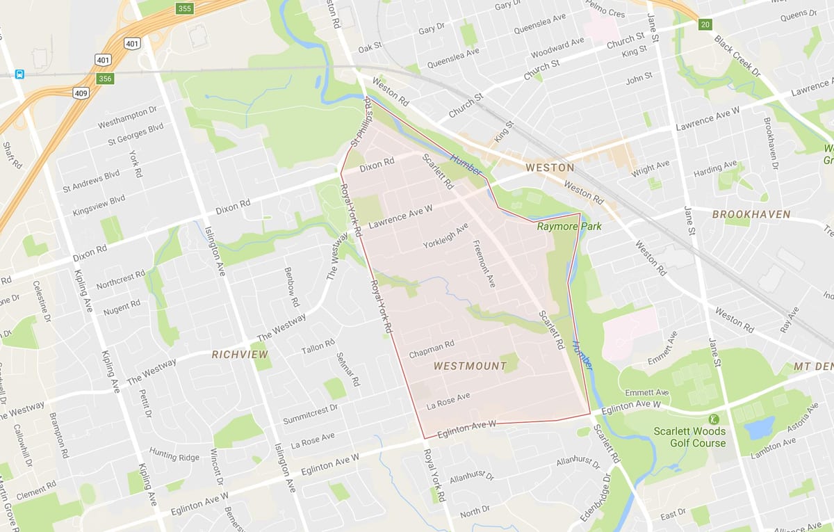 Kaart Humber Kõrgused – Westmount naabrus-Toronto