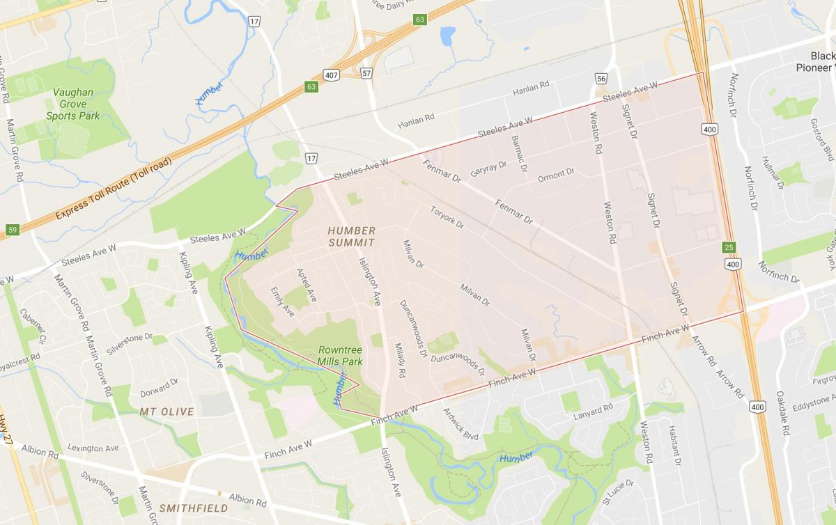 Kaart Humber Tippkohtumisel naabrus-Toronto