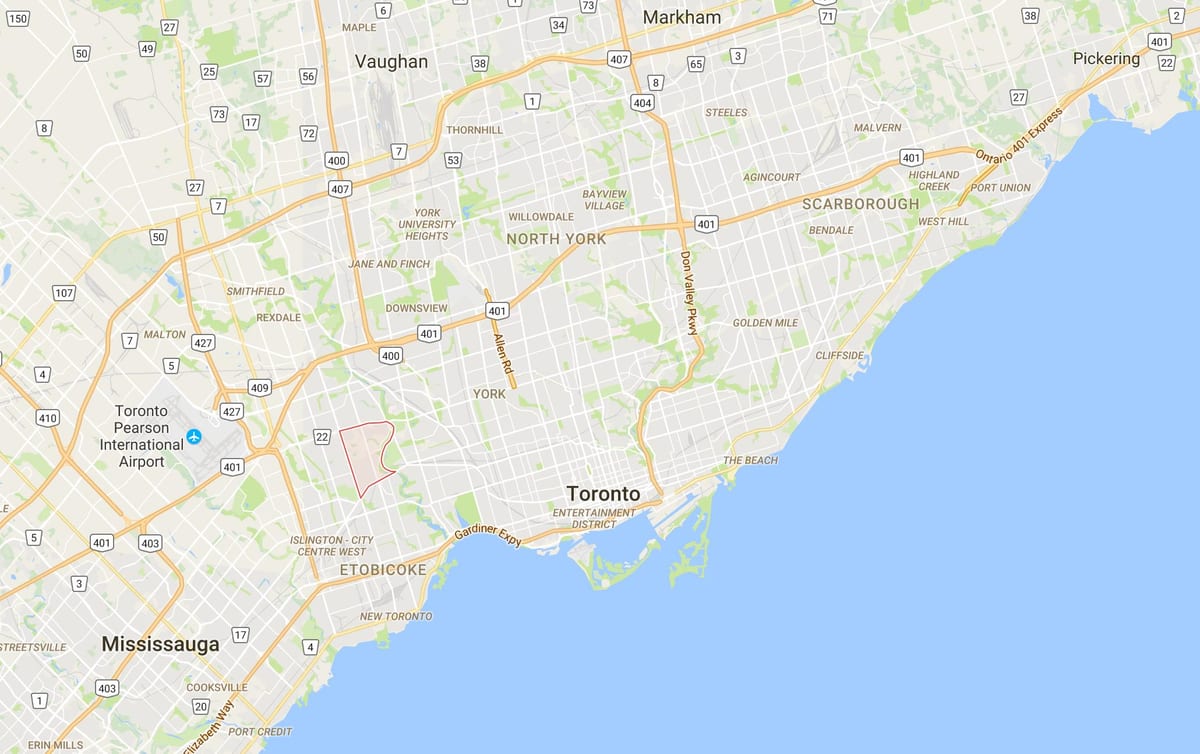 Kaart Humber Valley Küla Toronto linnaosa