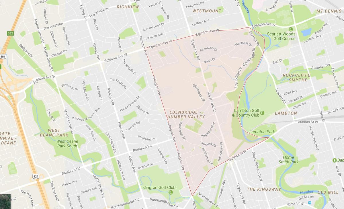 Kaart Humber Valley Village naabruses Toronto