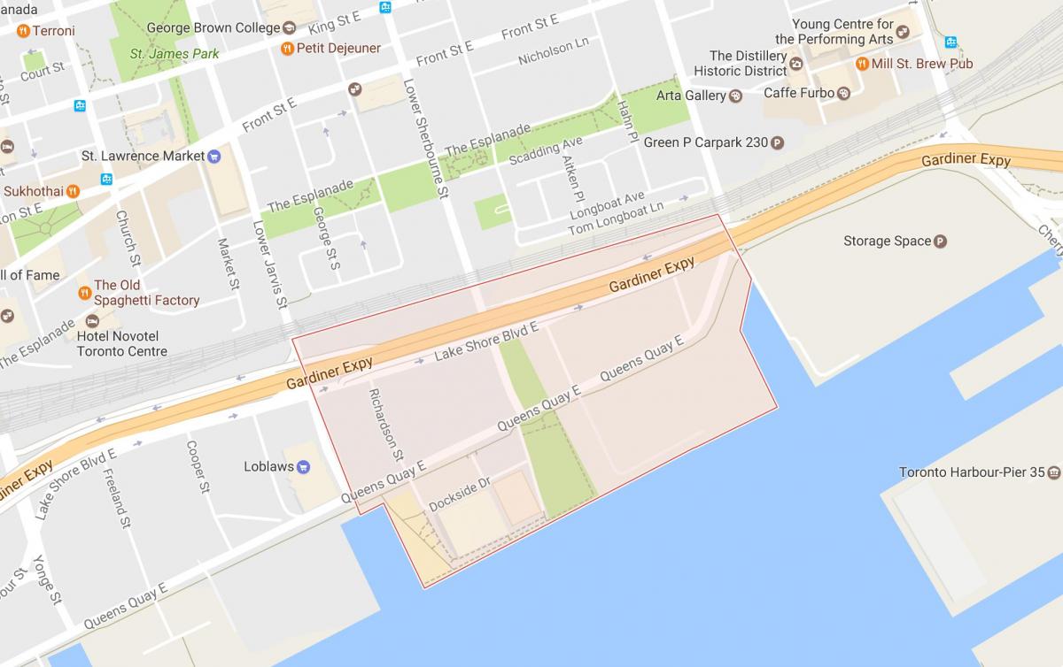 Kaart Ida-Bayfront naabrus-Toronto