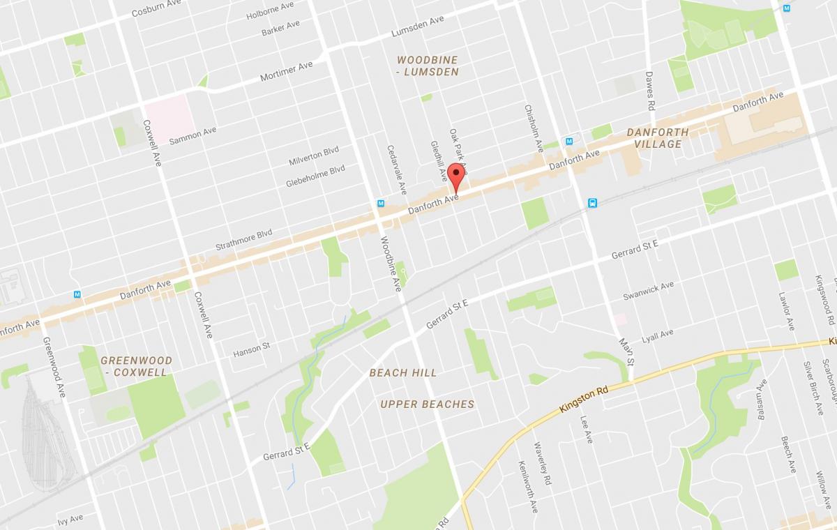 Kaart Ida-Danforth naabrus-Toronto