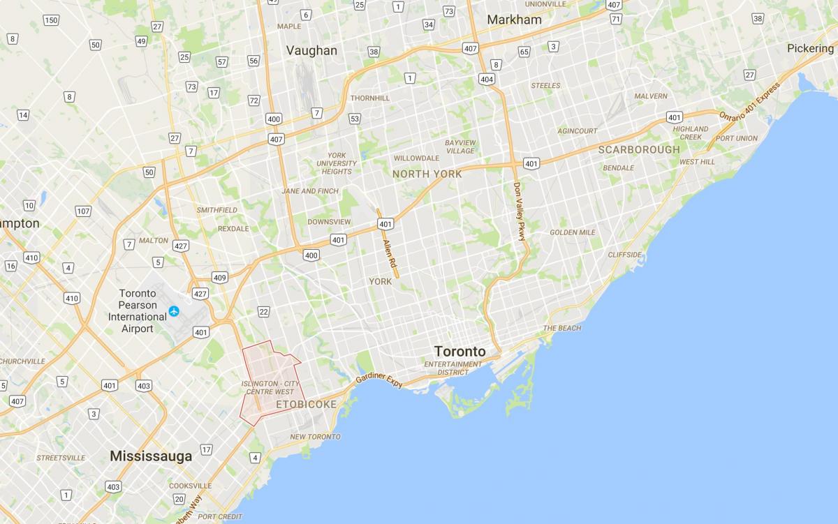 Kaart Islington-City Centre West district Toronto