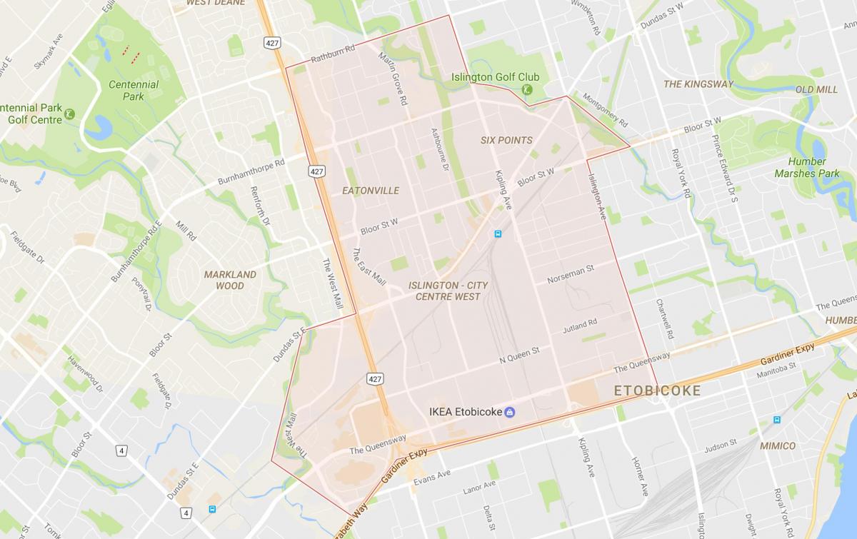 Kaart Islington-City Centre West naabrus-Toronto