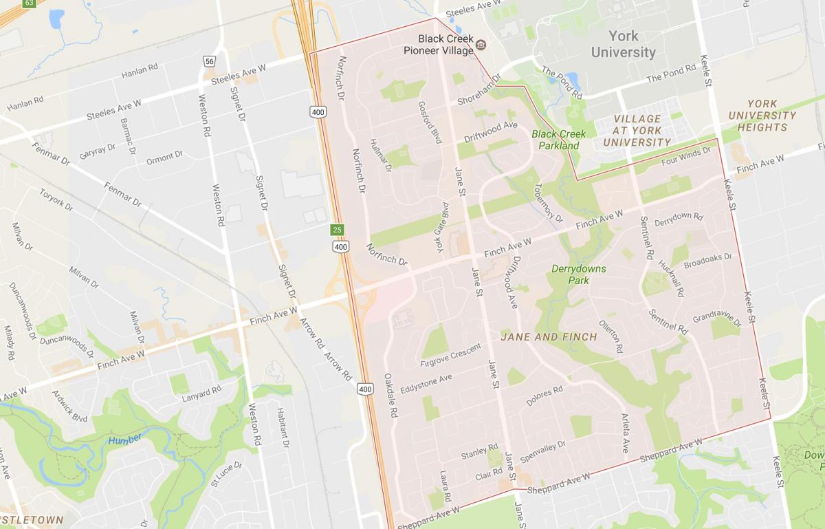 Kaart Jane ja Finch naabrus-Toronto