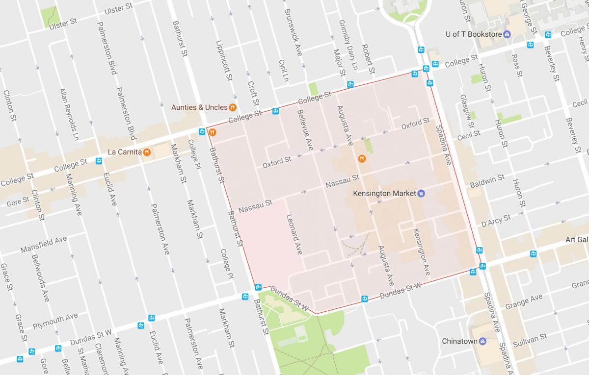Kaart Kensington Market naabruses Toronto