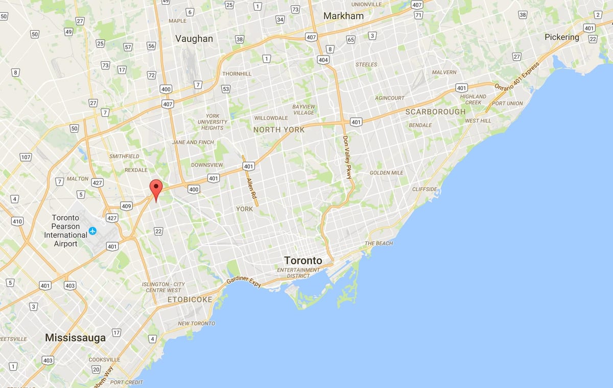 Kaart Kingsview Küla Toronto linnaosa