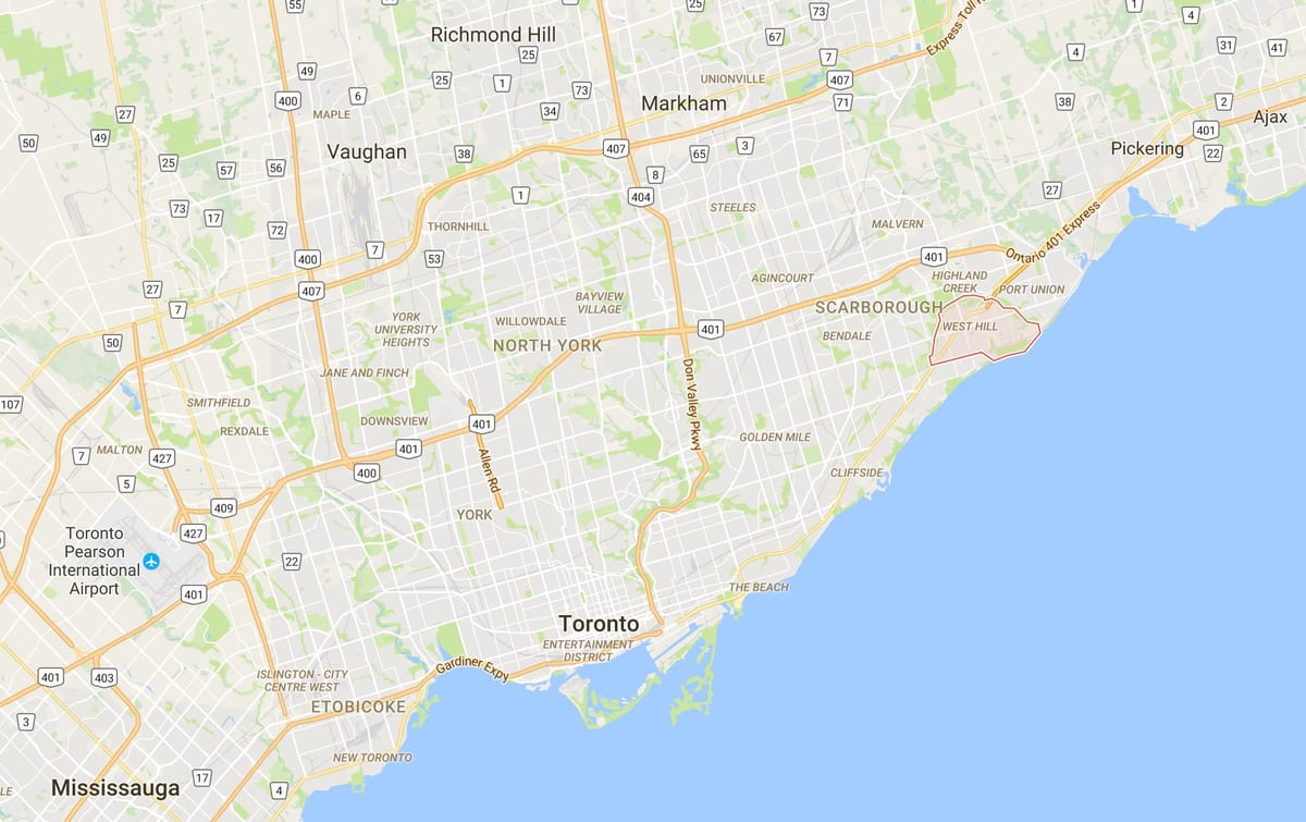 Kaart West Hill linnaosa Toronto