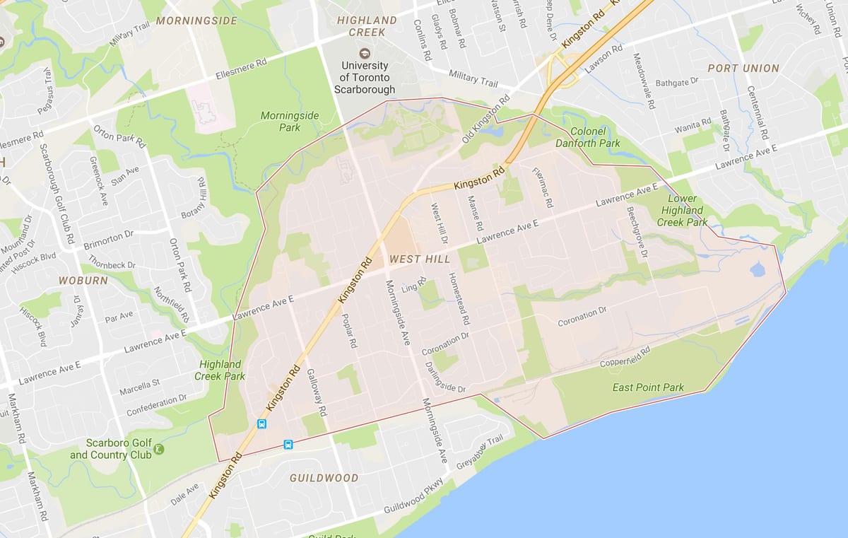 Kaart West Hill naabruses Toronto