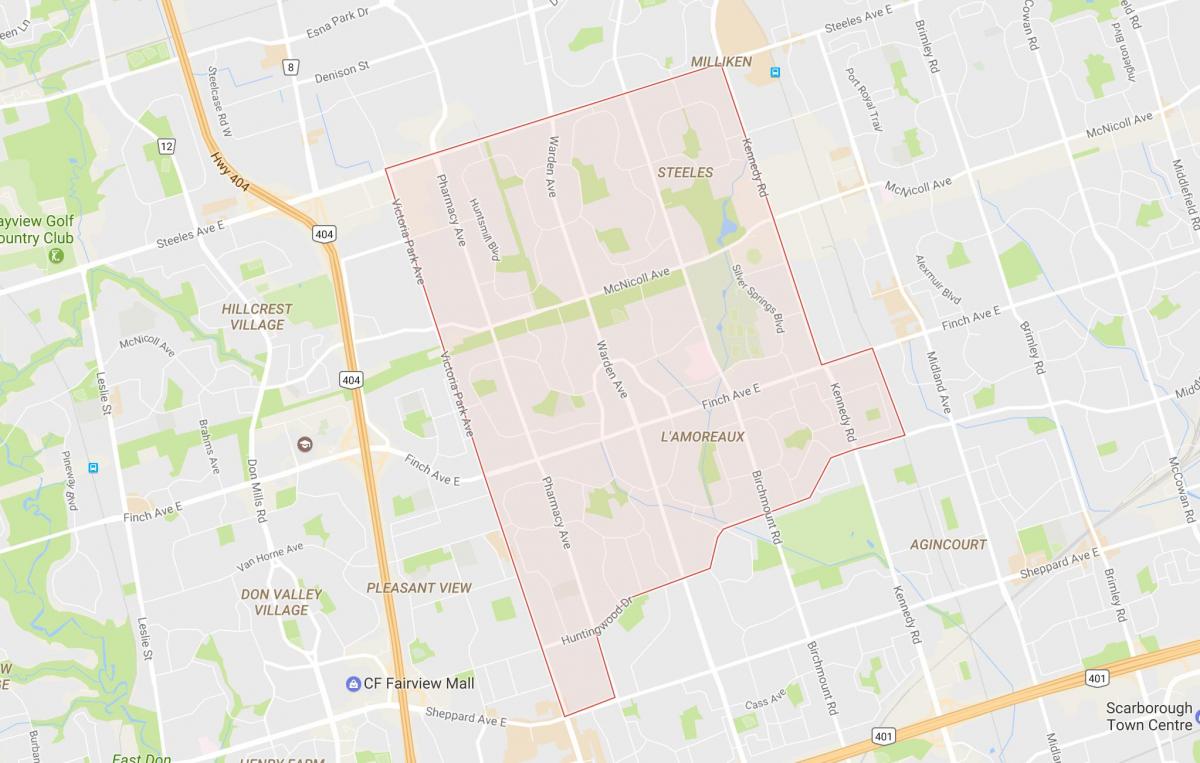 Kaart L'Amoreaux naabrus-Toronto
