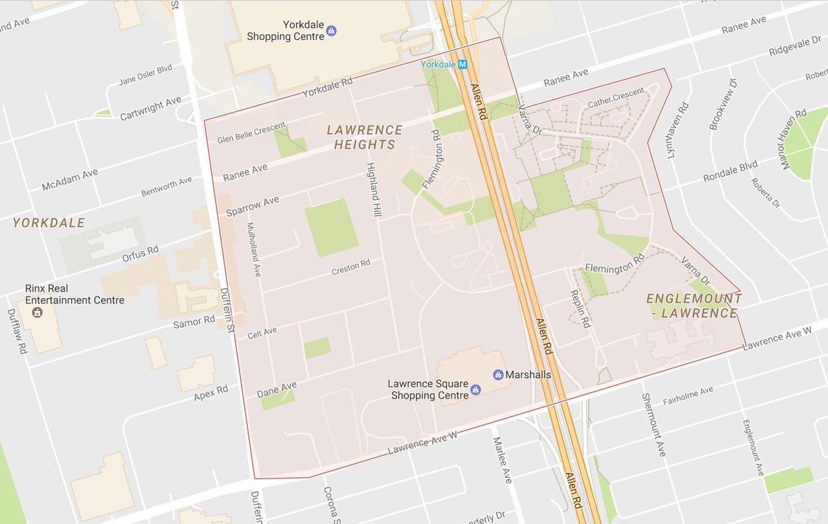 Kaart Lawrence Kõrgused naabrus-Toronto