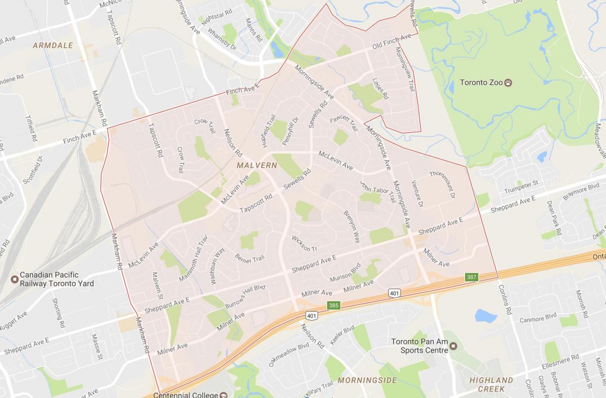 Kaart Malvern naabrus-Toronto