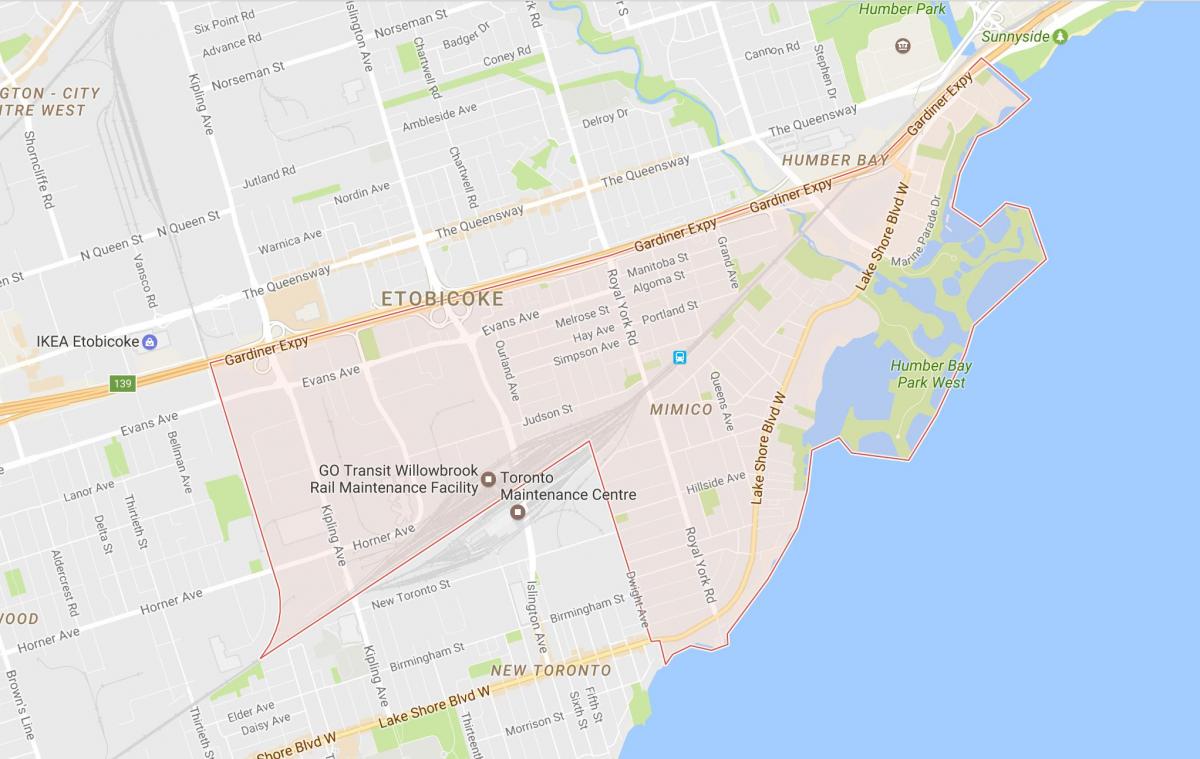 Kaart Mimico naabrus-Toronto