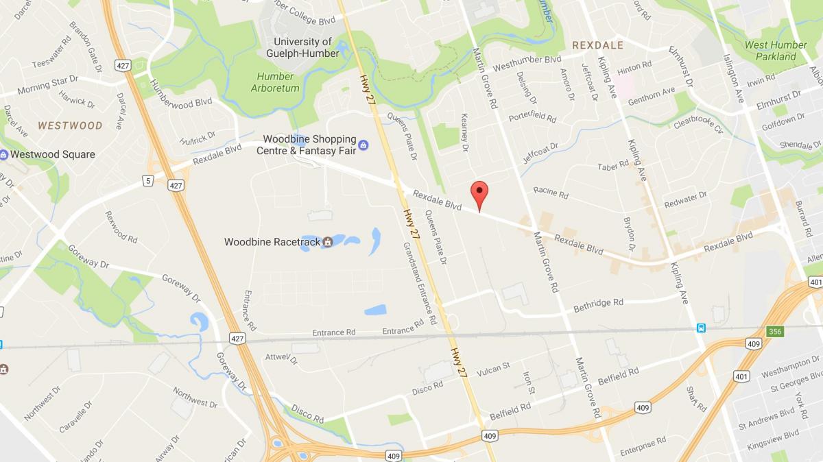 Kaart Rexdale boulevard Toronto