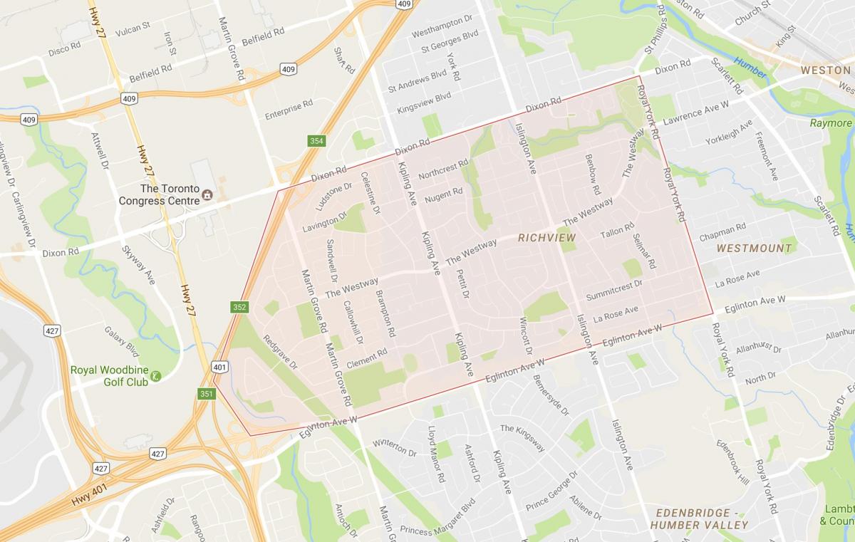 Kaart Richview naabrus-Toronto