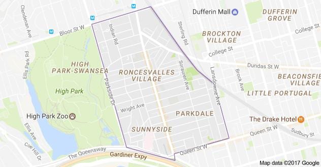 Kaart Roncesvalles küla Toronto