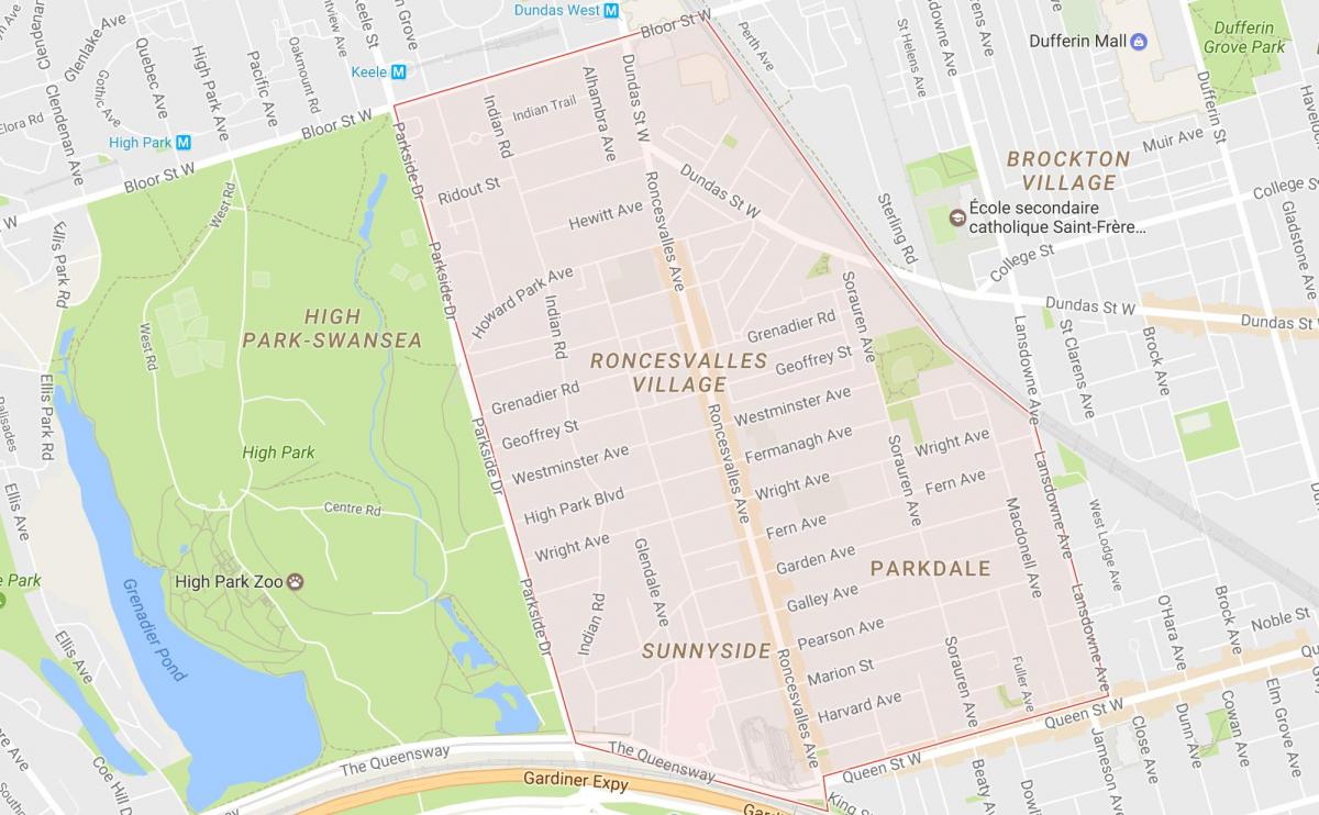 Kaart Roncesvalles naabrus-Toronto