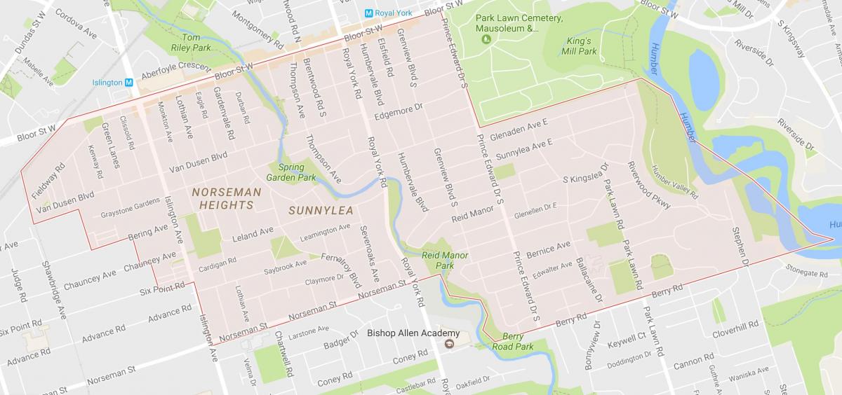 Kaart Sunnylea naabrus naabruses Toronto