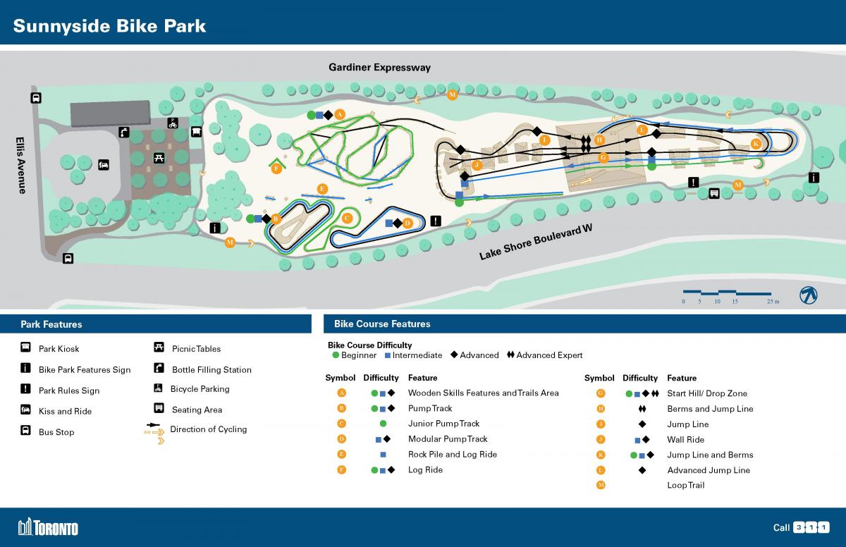 Kaart Sunnyside Bike Park, Toronto
