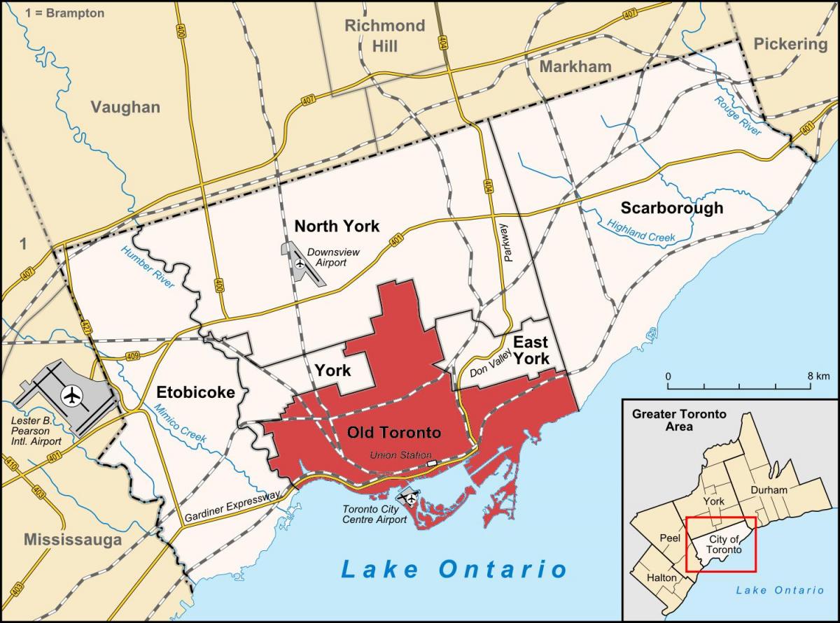 Kaart Toronto piirkonnas