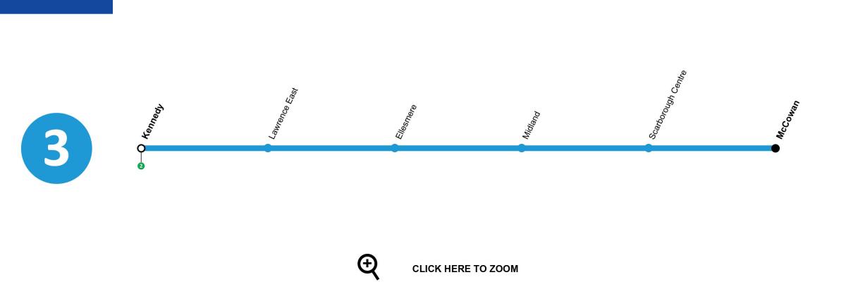 Kaart Toronto metroo liin 3 Scarborough RT