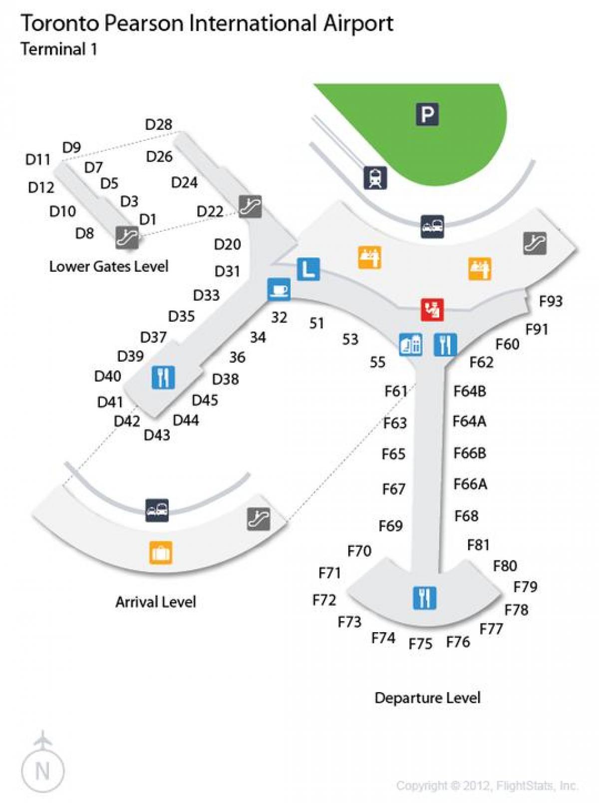 Kaart Toronto Pearson lennujaama saabumise ja lahkumise tase