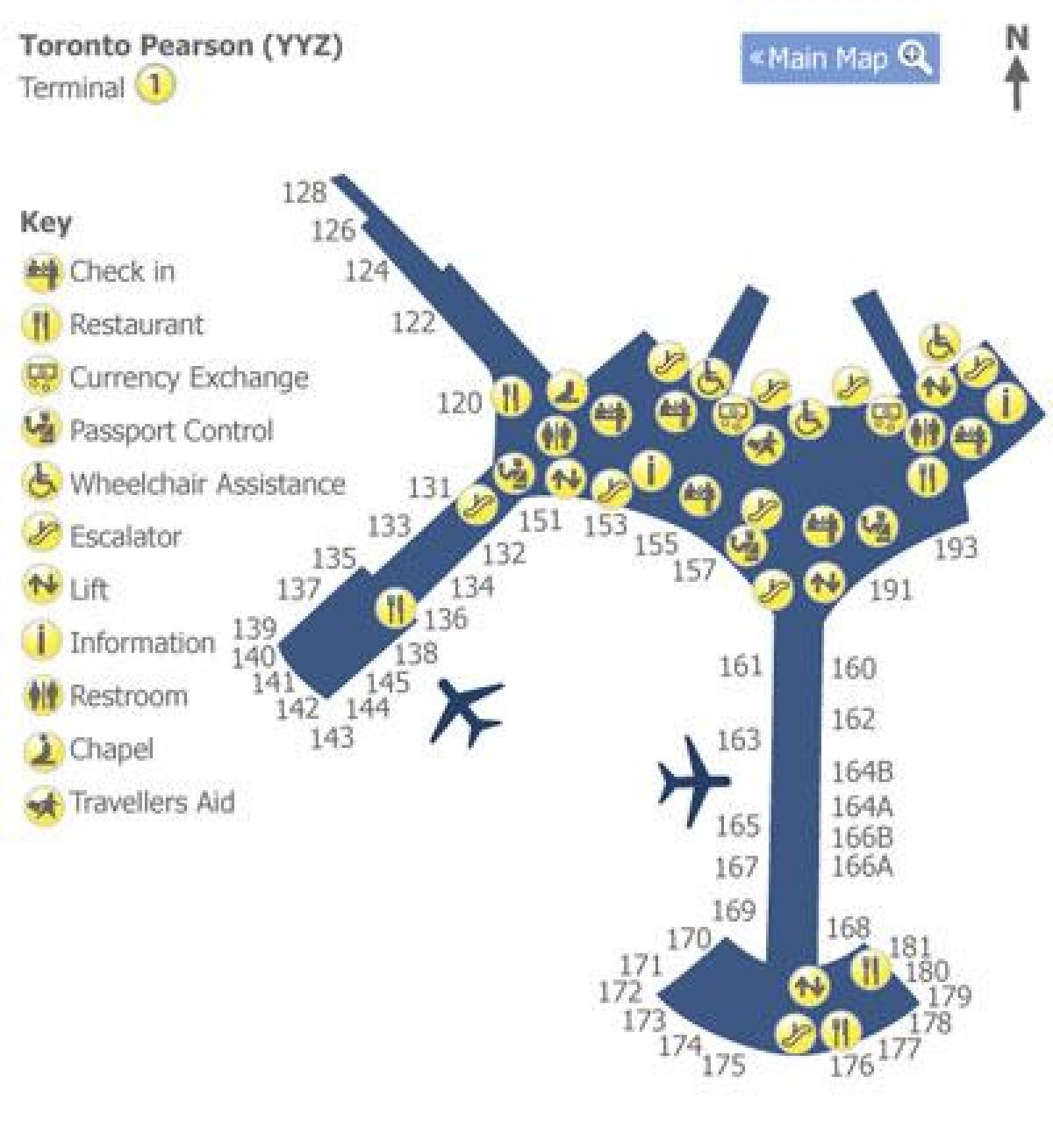 Kaart Toronto Pearson lennujaama terminal 1