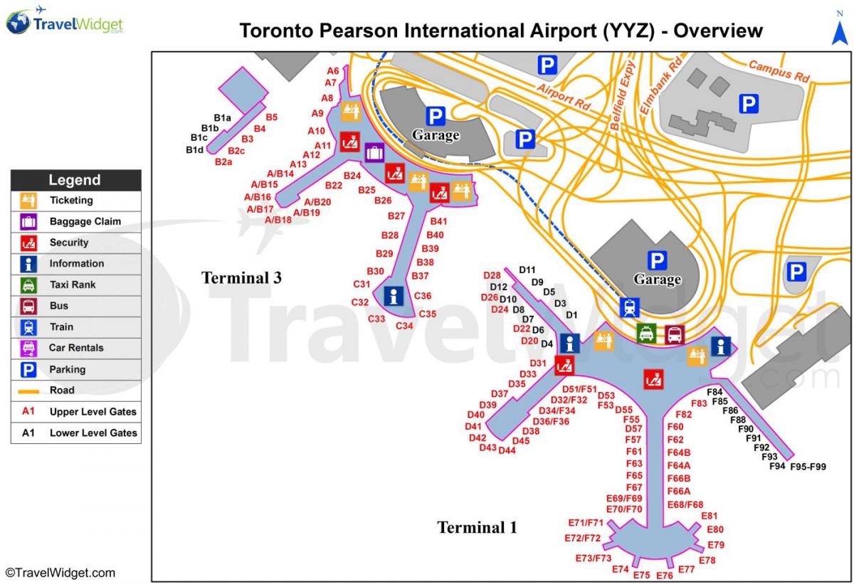Kaart Toronto Pearson rahvusvaheline lennujaam