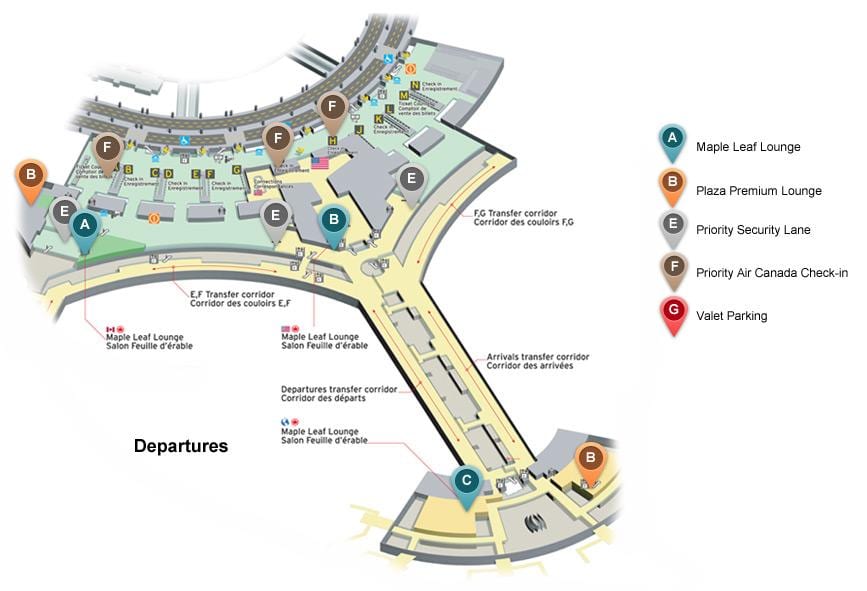 Kaart Toronto Pearson rahvusvaheline lennujaam väljumised terminal