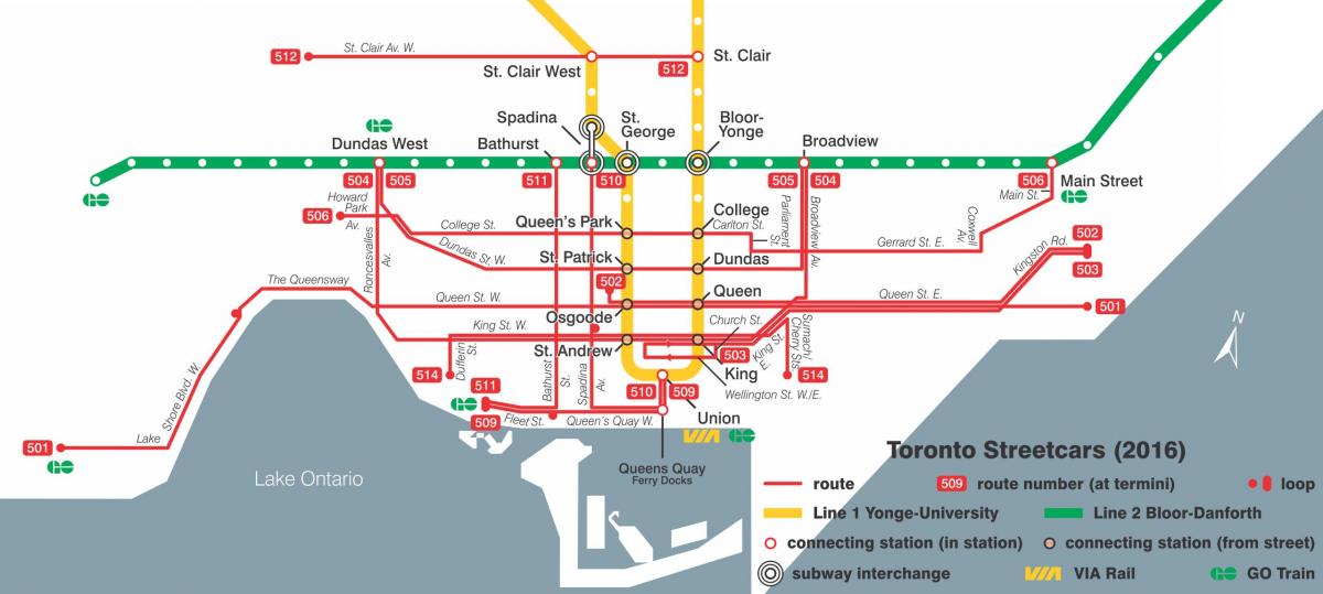 Kaart Toronto streetcar süsteem